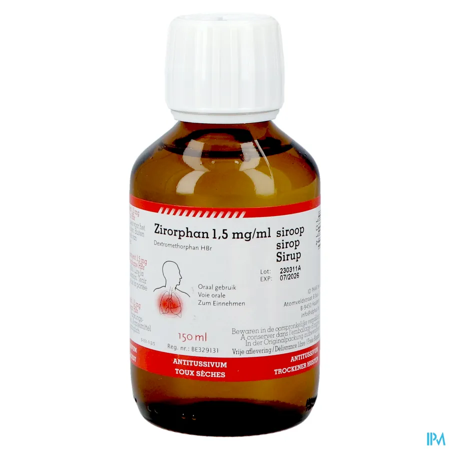 productshot van Zirorphan Suikervrije Siroop tegen Droge Hoest 150 ml