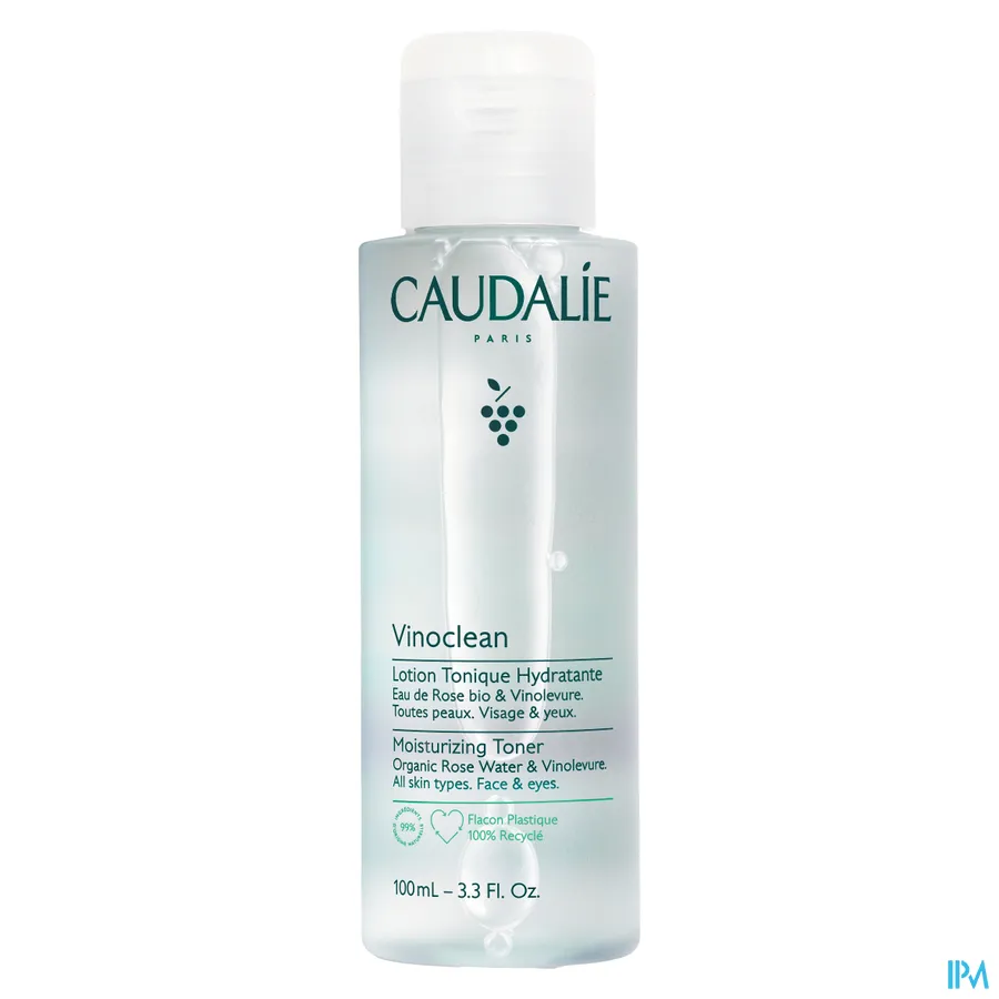 packshot van Caudalie Vinoclean Hydraterende Tonic Lotion voor Gelaat en Ogen voor Alle Huidtypes Flacon 100 ml