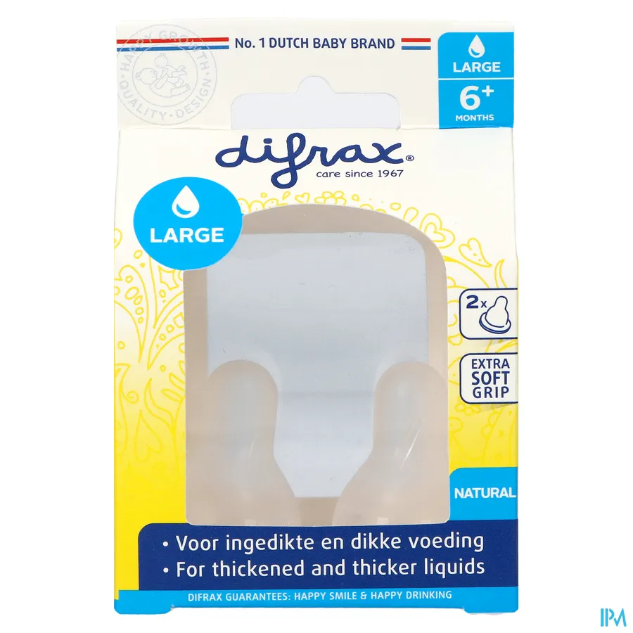 packshot van Difrax Flessenspeen Natural Large 2 stuks
