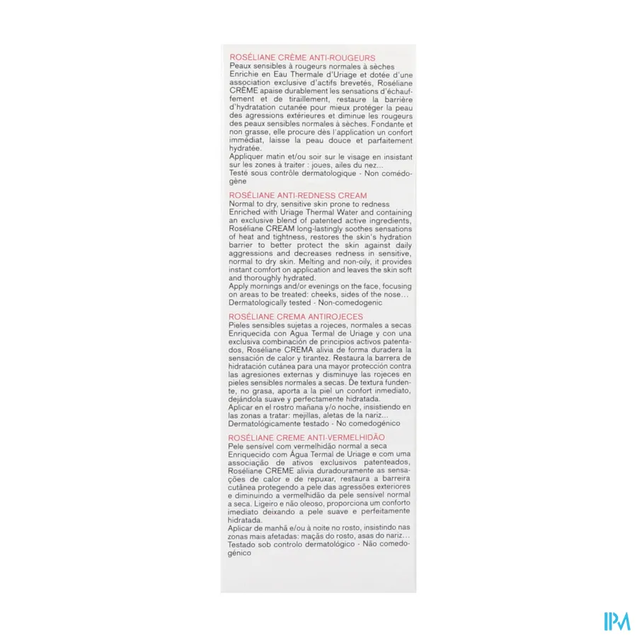 packshot van Uriage Roséliane Crème tegen Roodheid voor Normale tot Droge Huid 40 ml