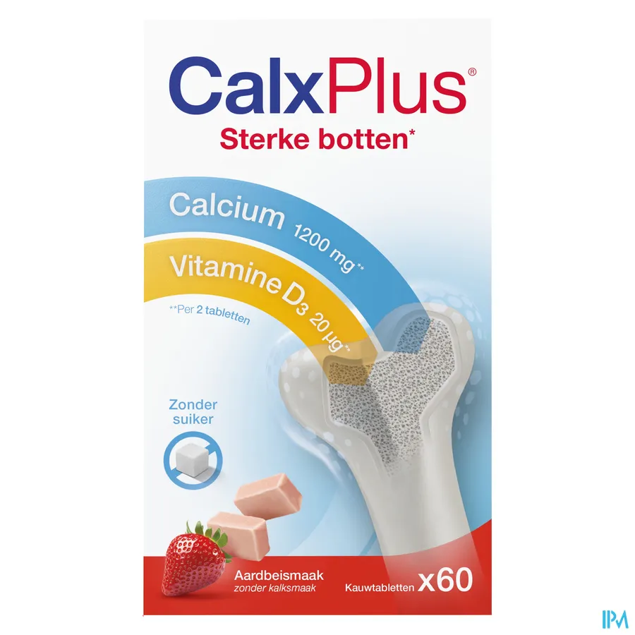 packshot van CalxPlus Aardbei 60 Kauwtabletten
