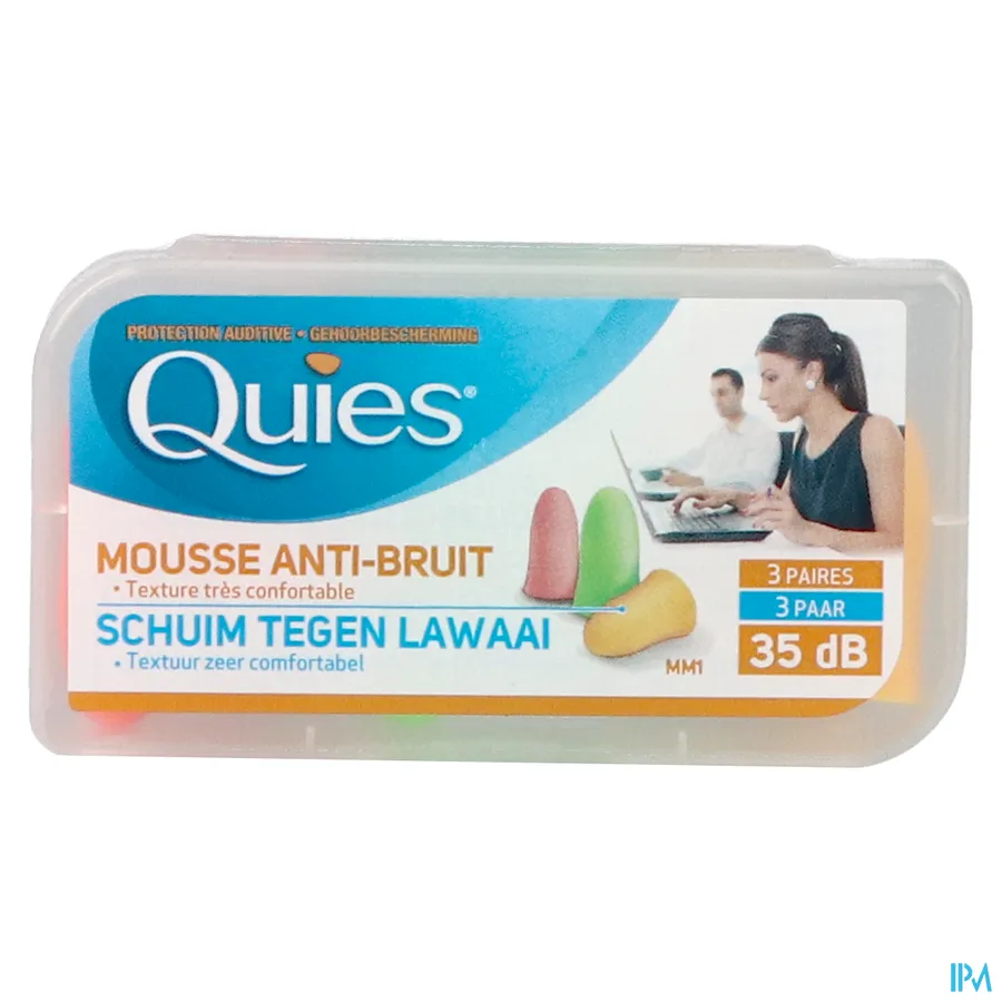 packshot van Quies Kegelvormige Oordopjes in Schuim tegen Harde Geluiden 35 dB in Fluo 3 Paar