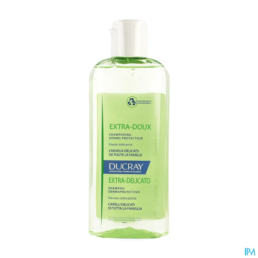 packshot van Ducray Extra-Doux Huidbeschermende Shampoo voor Normaal en Broos Haar Flacon 200 ml