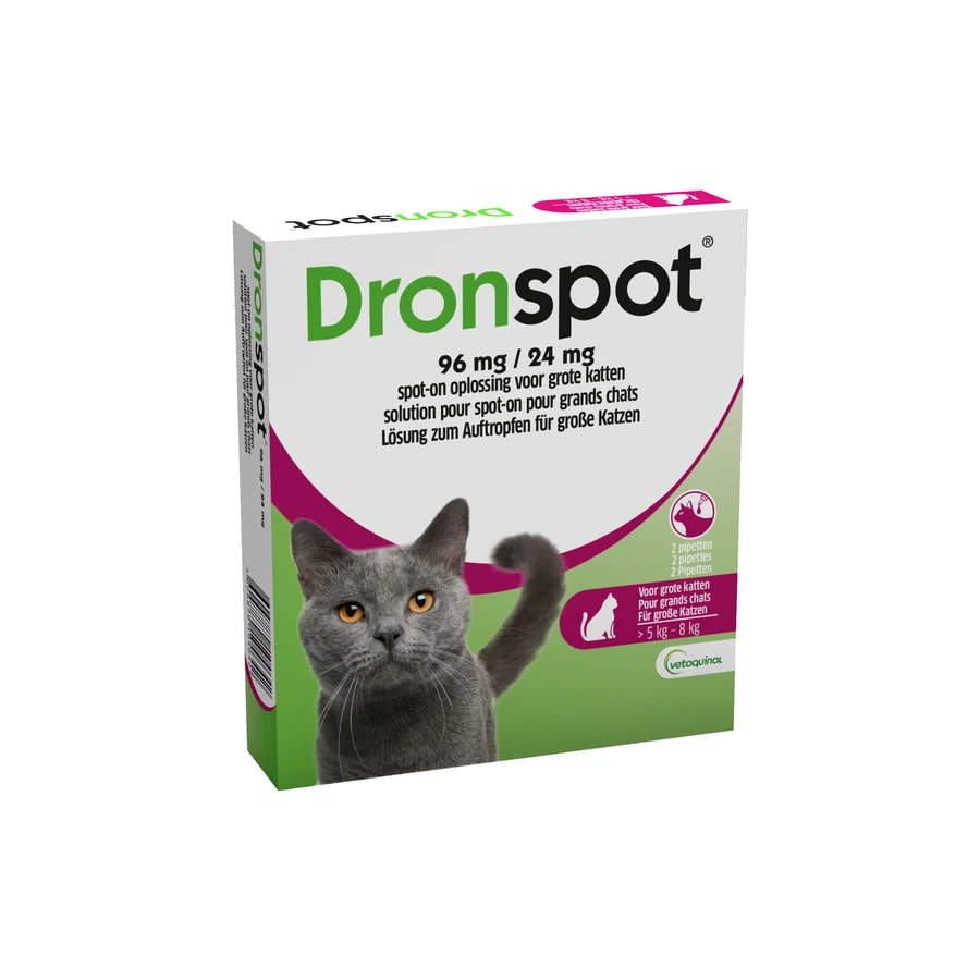 packshot van Dronspot 96 mg/24 mg Spot-on Kat >5-8 kg 2 stuks