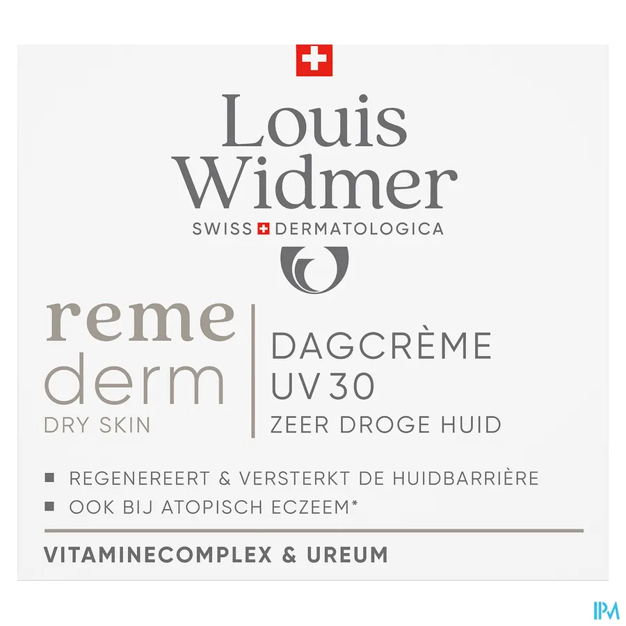 packshot van Louis Widmer Remederm Dry Skin Dagcrème SPF 30 licht geparfumeerd 50 ml