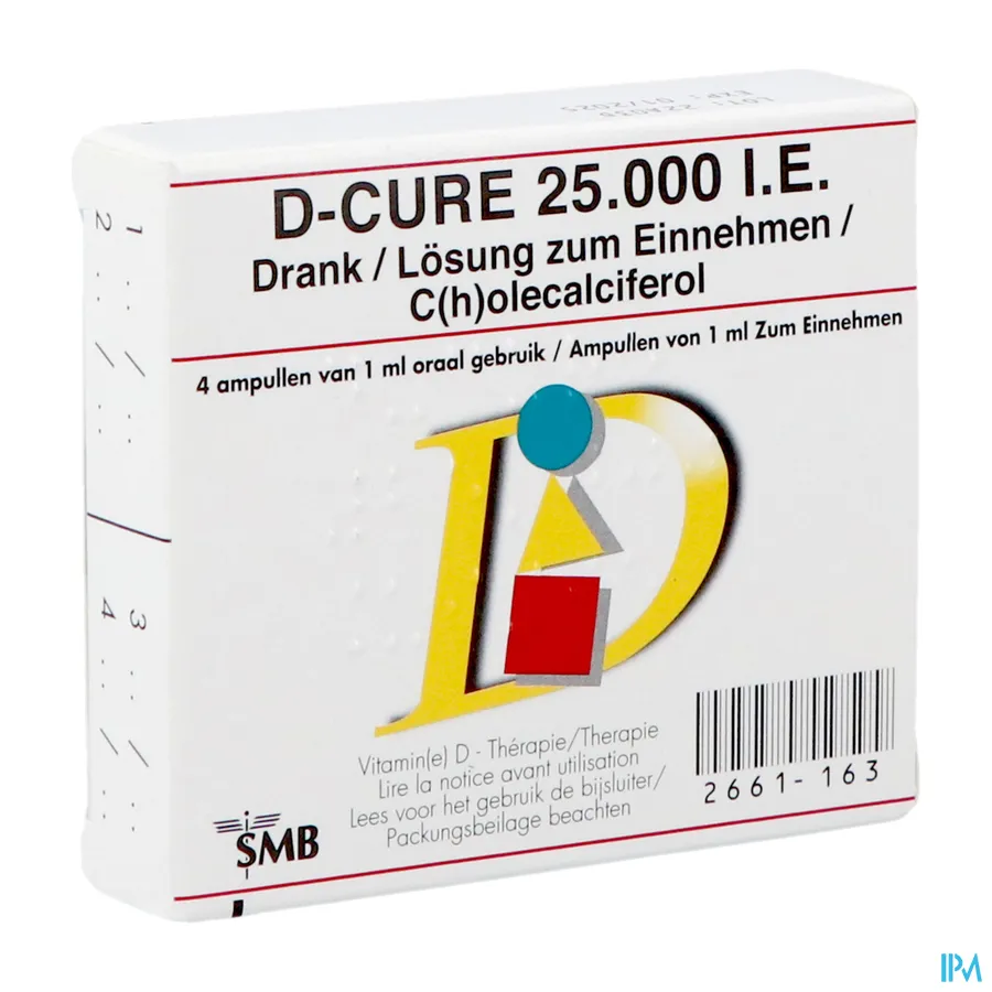 packshot van D-Cure 25000 IE Vitamine D Drinkbare Ampullen 4 Stuks