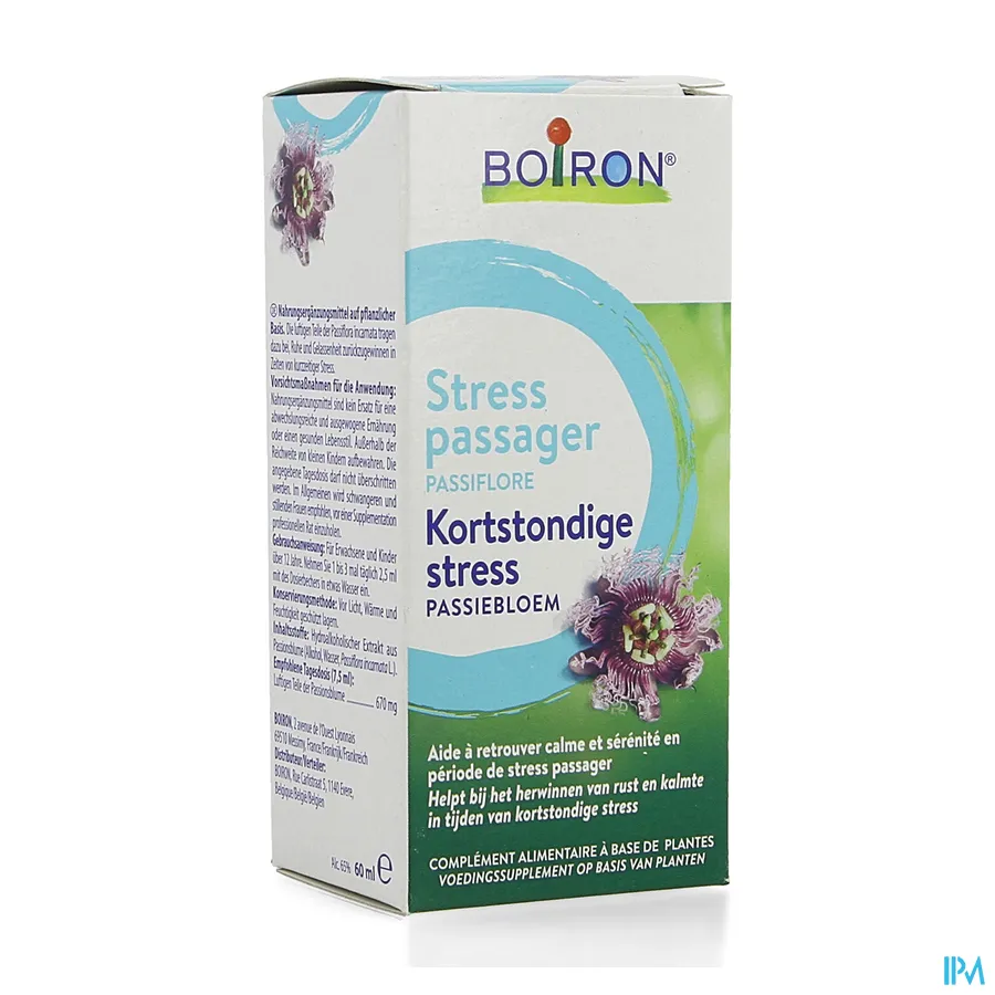packshot van Boiron Passiebloem -Kortstondige Stress- Hulp bij Herwinnen van Rust en Kalmte in Tijden van Kortstondige Stress 60 ml