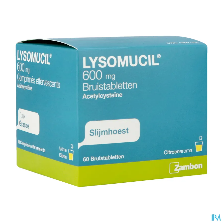 packshot van Lysomucil 600mg 60 bruistabletten