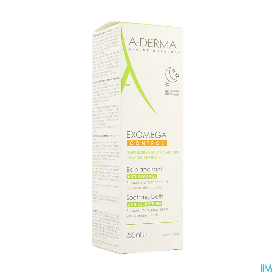 packshot van Aderma Exomega Control Kalmerend Bad tegen Krabben voor Droge Huid met Neiging tot Atopie 250 ml
