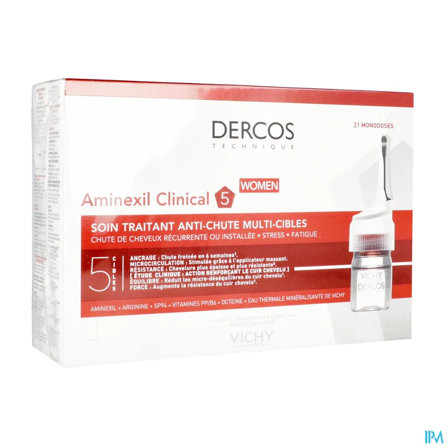 packshot van Vichy Dercos Aminexil Clinical 5 Vrouwen 21 ampullen