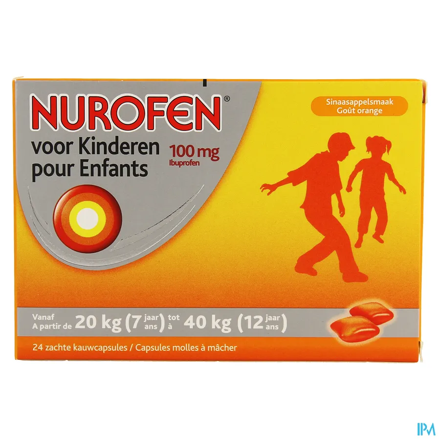 packshot van Nurofen voor Kinderen 100 mg 24 Kauwtabletten