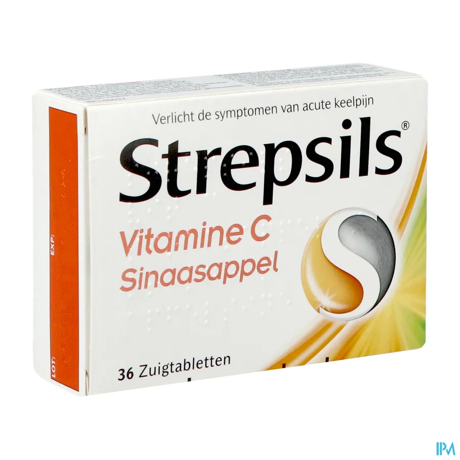 packshot van Strepsils met Vitamine C 36 Zuigtabletten met Sinaasappelsmaak