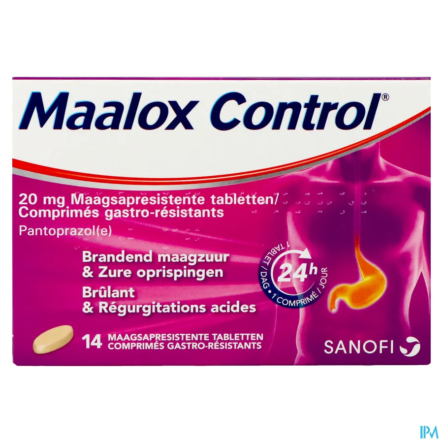 packshot van Maalox Control tegen Brandend Maagzuur en Zure Oprispingen met 20 mg Pantoprazole 14 Tabletten