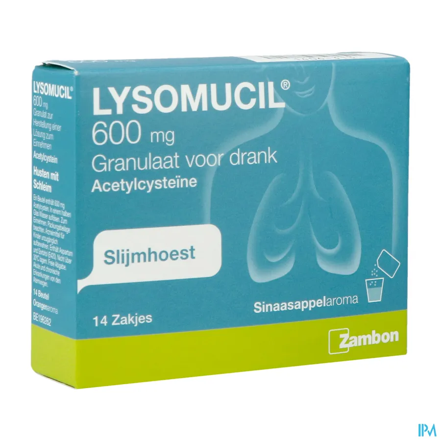 packshot van Lysomucil 600mg 14 zakjes