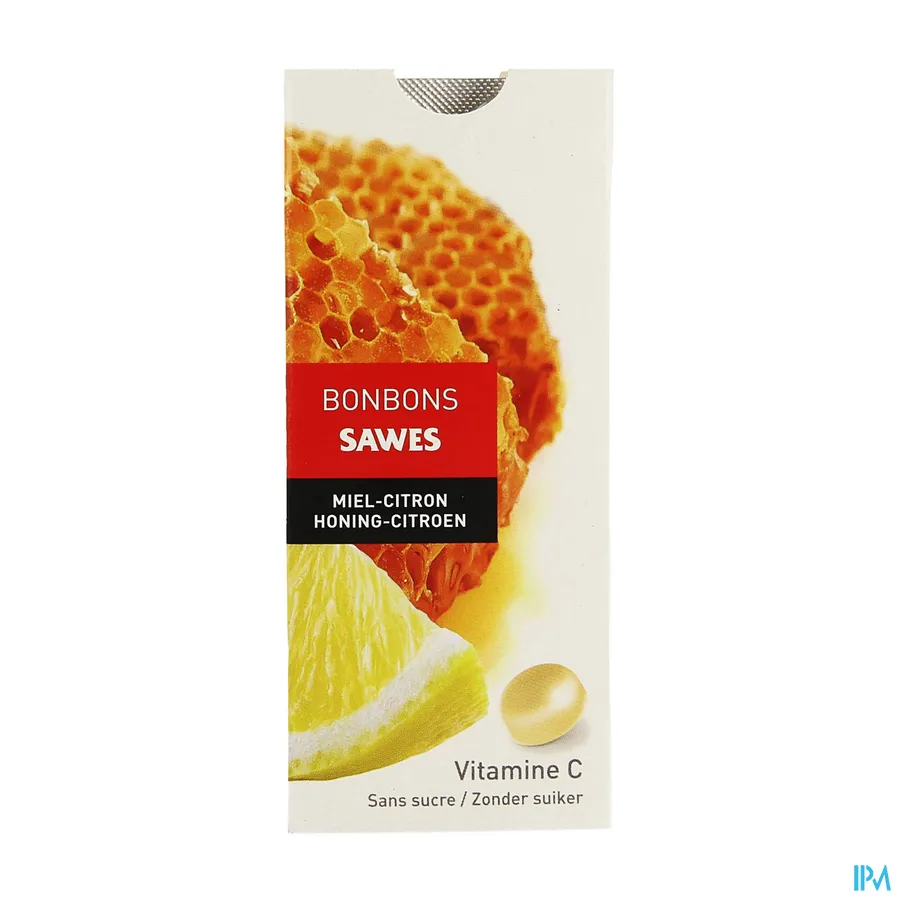 packshot van Sawes Honing en Citroen Bonbons met Vitamine C zonder Suiker 10 Stuks