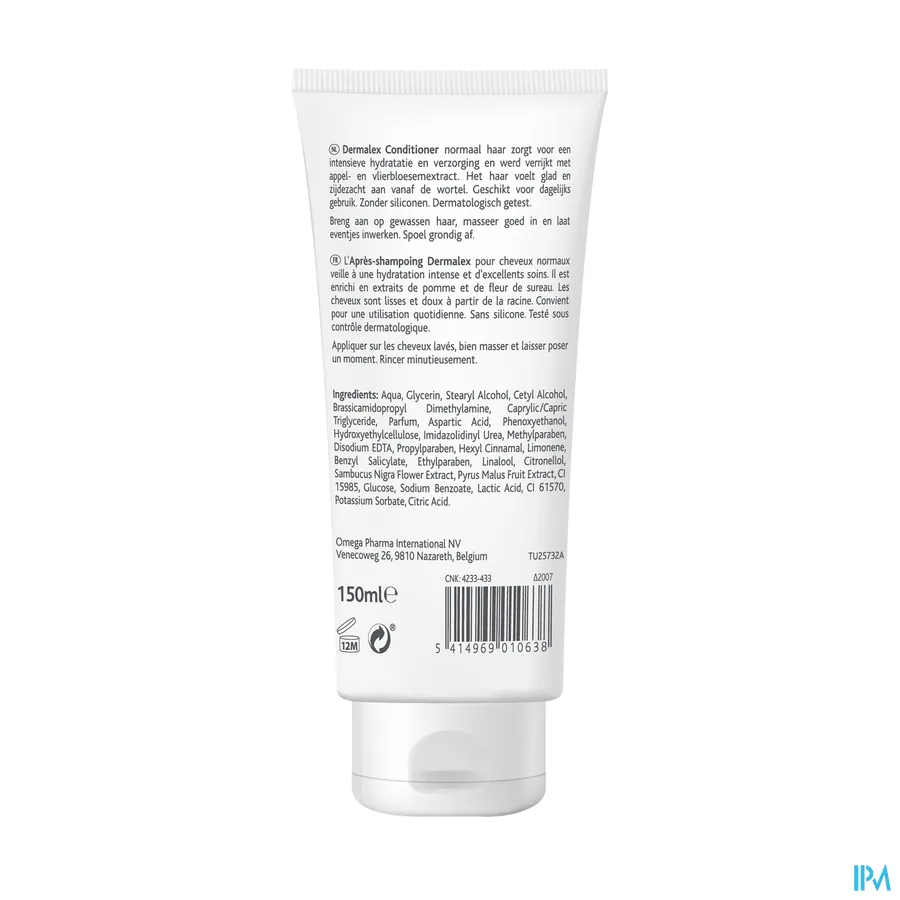 packshot van Dermalex Conditioner Normal voor Intensieve Hydratatie en Verzorging van Normaal Haar Tube 150 ml