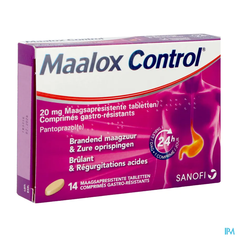 packshot van Maalox Control tegen Brandend Maagzuur en Zure Oprispingen met 20 mg Pantoprazole 14 Tabletten