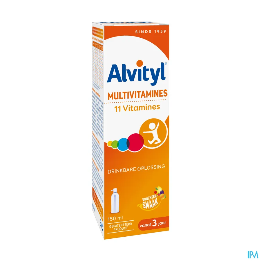 packshot van Alvityl Multivitamines met 11 Vitamines voor Fitheid en Evenwicht en Vitaliteit Pompflacon 150 ml