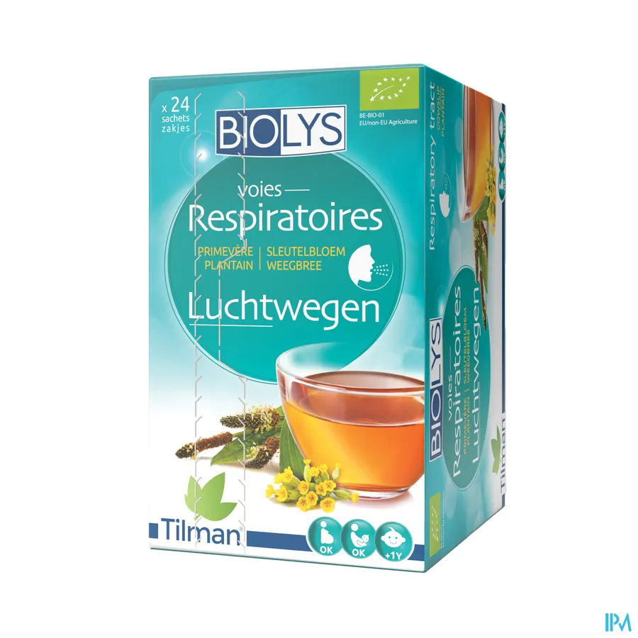 packshot van Tilman Biolys Luchtwegen Sleutelbloem-Weegbree 24 zakjes