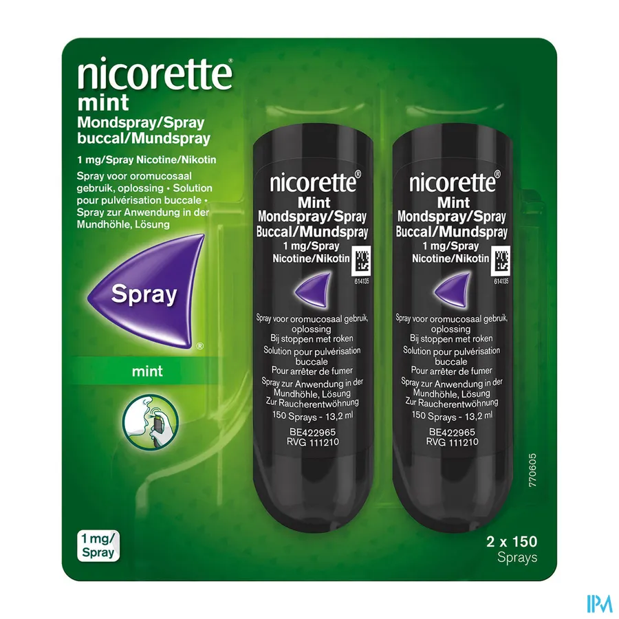 packshot van Nicorette Mint Spray 1 mg Duo 2 x 150 verstuivingen