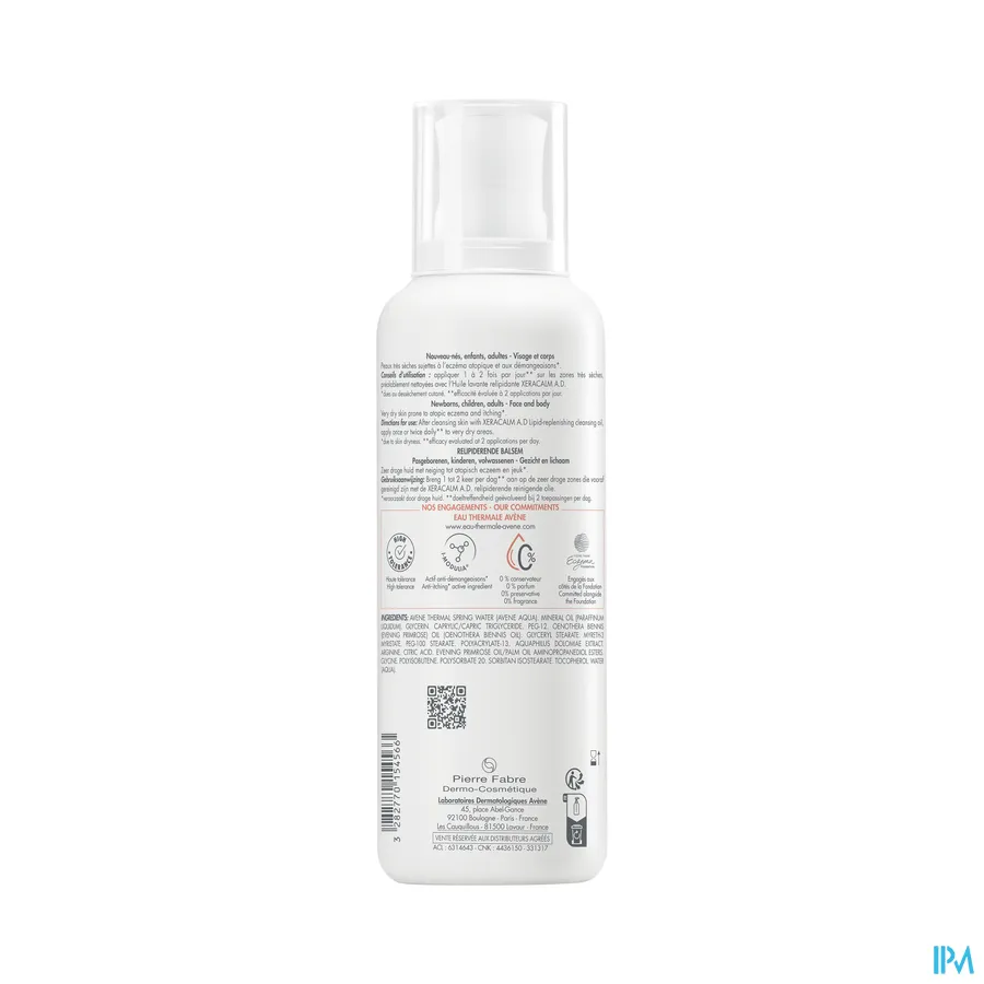 packshot van Avene Xeracalm A.D. Relipiderende Balsem 400 ml