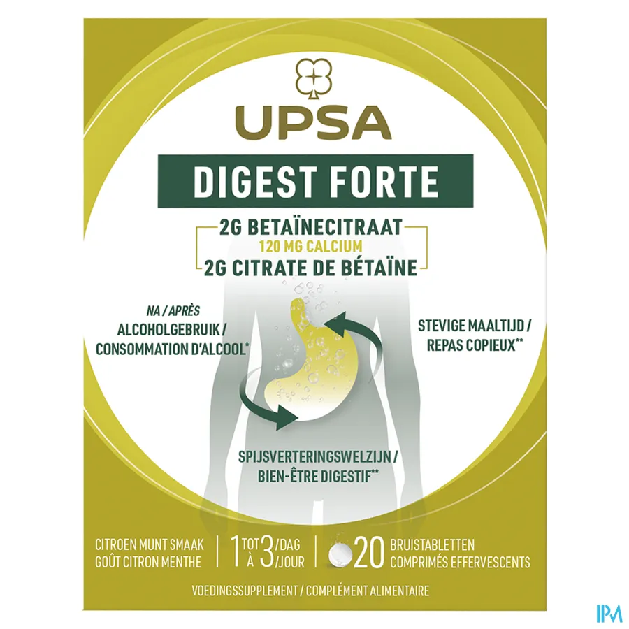 packshot van UPSA Digest Forte 20 bruistabletten