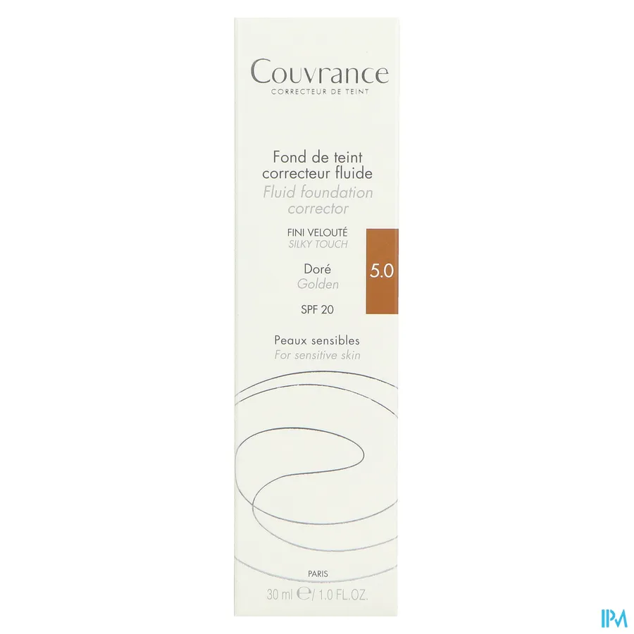 packshot van Avène Couvrance Corrigerende Vloeibare Foundation 5 Doré 30 ml
