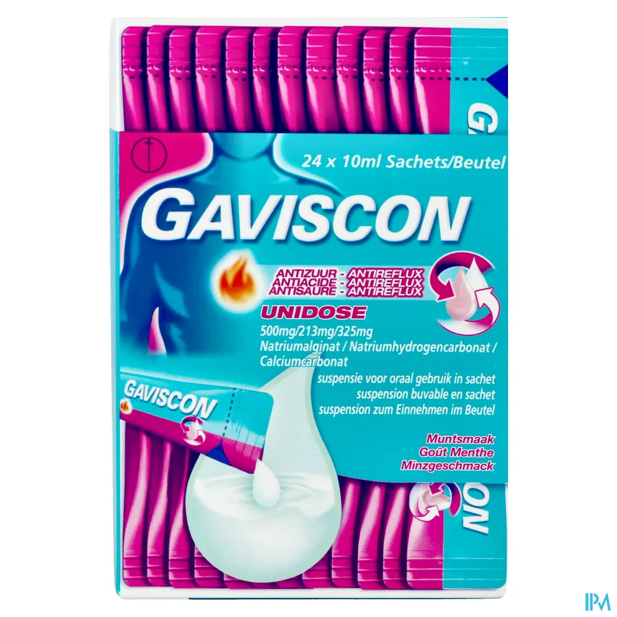 packshot van Gaviscon Antizuur-Antireflux Unidose Zakjes met Muntsmaak 24 x 10 ml