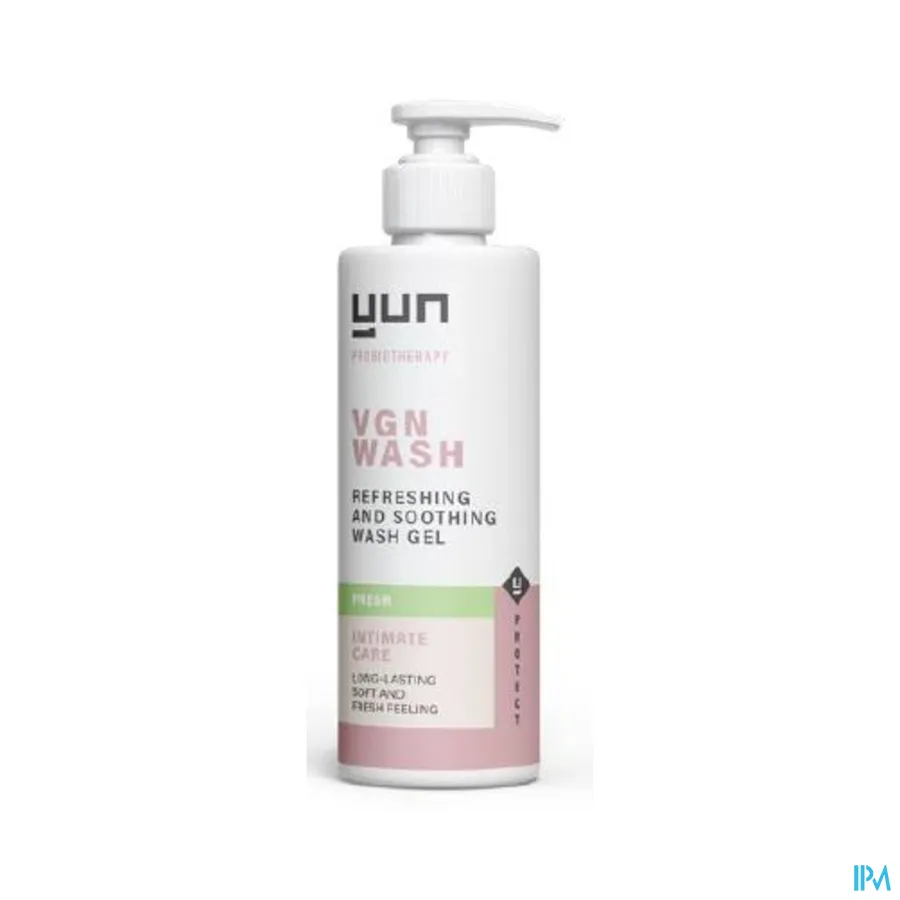 productshot van Yun VGN Wash Fresh -Verfrissende en Kalmerende Wasgel- voor een Langdurig Zacht en Fris Gevoel- Pompflacon 150 ml