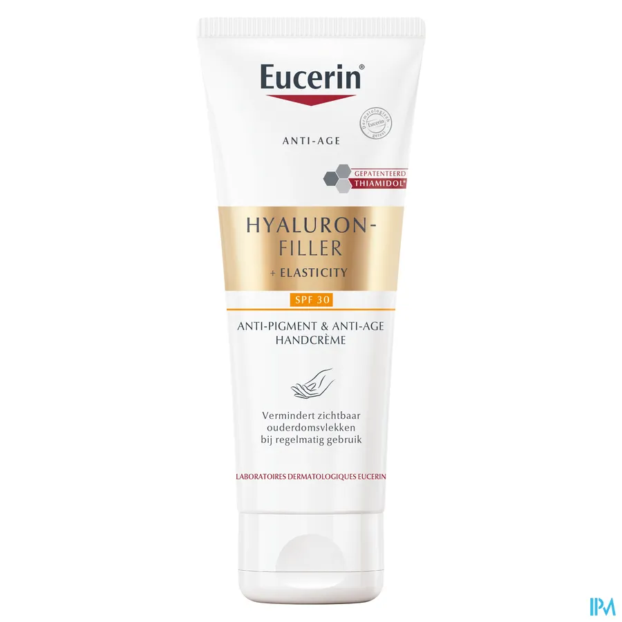 packshot van Eucerin Hyaluron-Filler + Elasticity Anti-Pigment & Anti-Age Handcrème SPF30 75 ml