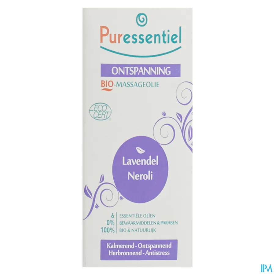 packshot van Puressentiel Bio-Massageolie Ontspanning  met Lavendel en Neroli 100 ml