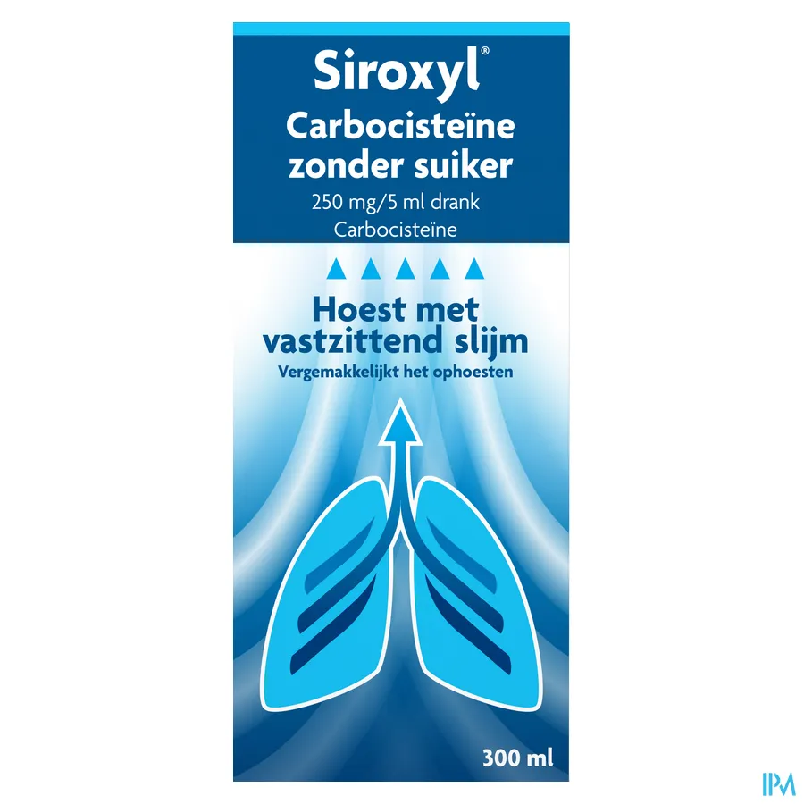 packshot van Siroxyl® Carbocisteïne zonder suiker 250 mg/5 ml drank