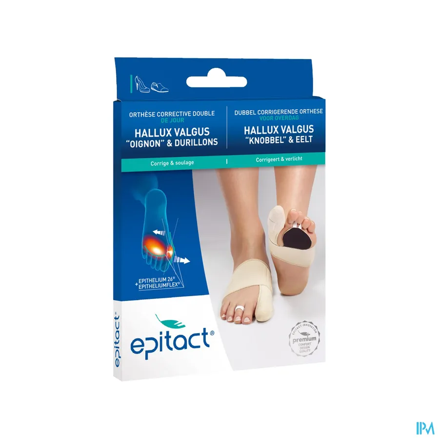 packshot van Epitact Hallux Valgus en Pijn in de Voetzolen - Dubbel Corrigerende Orthese voor Linkervoet Large