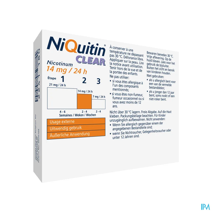 packshot van Niquitin Clear Patches 14 mg 21 Pleisters