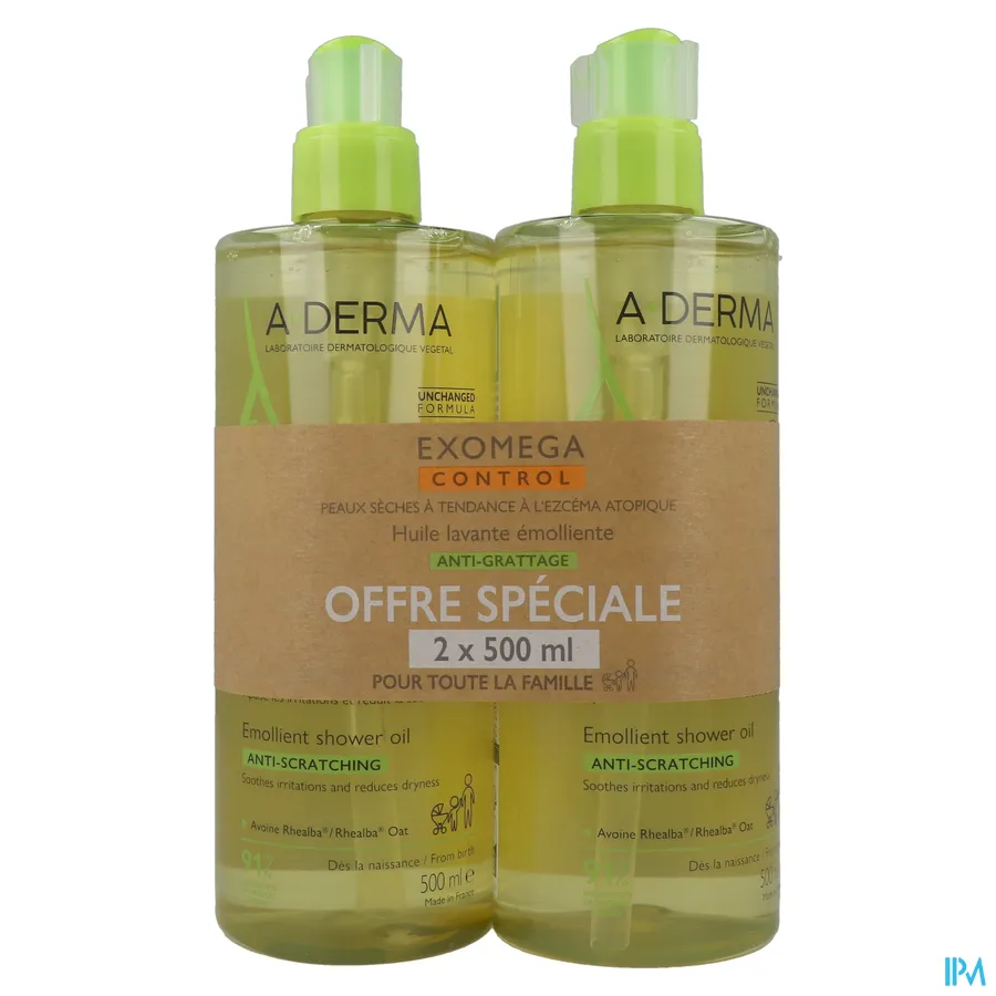 packshot van Aderma Exomega Control Olie Promo -50% 2 x 500 ml