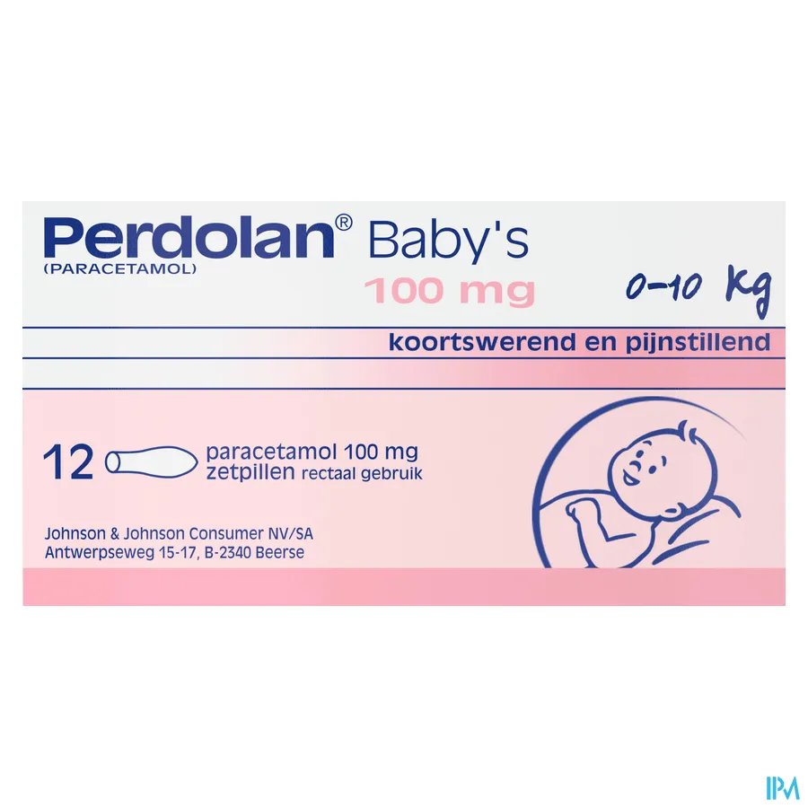 packshot van Perdolan Baby 100 mg 12 Suppo's