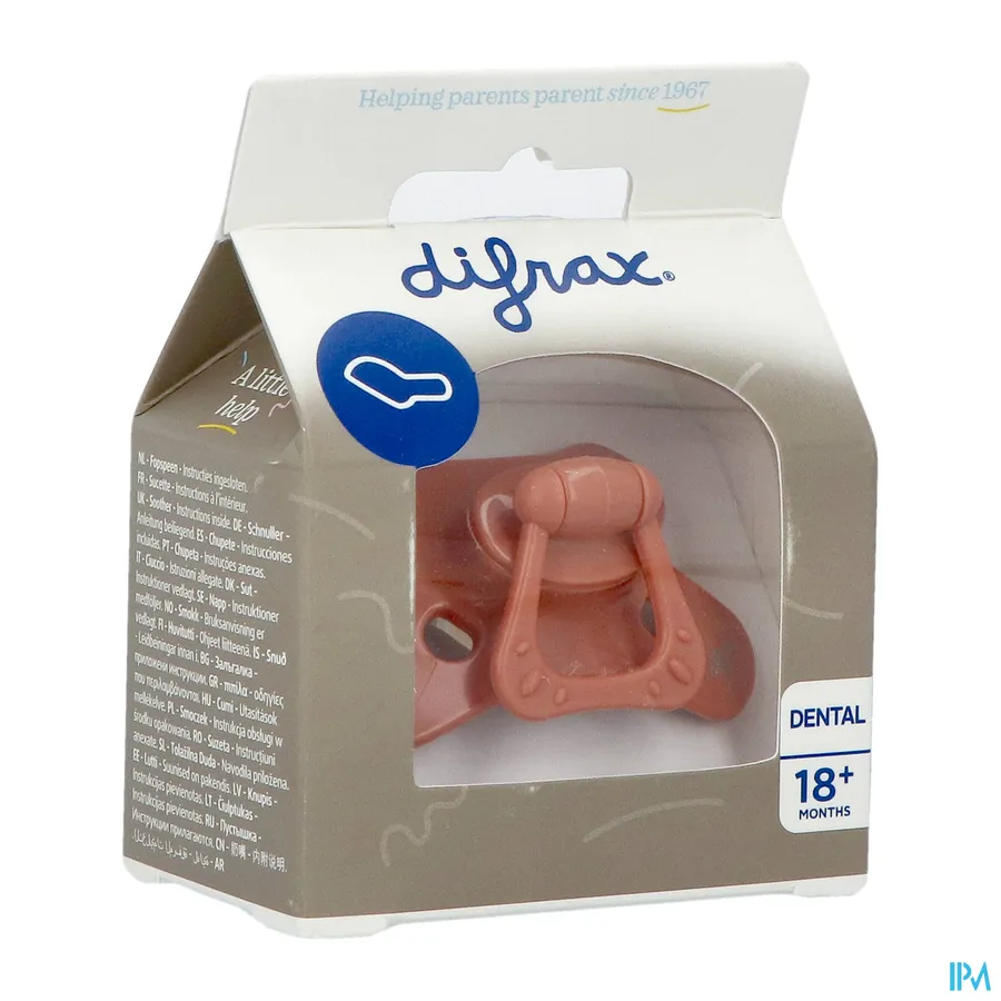 packshot van Difrax Fopspeen Dental +18m Uni/pure Bruin/brick