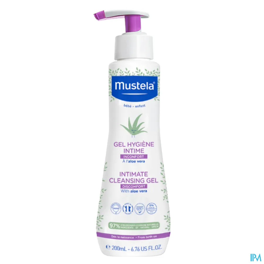 packshot van Mustela Reinigende en Kalmerende Gel voor Intieme Hygiëne voor Dagelijks Gebruik in Geval van Ongemak Pompflacon 200 ml