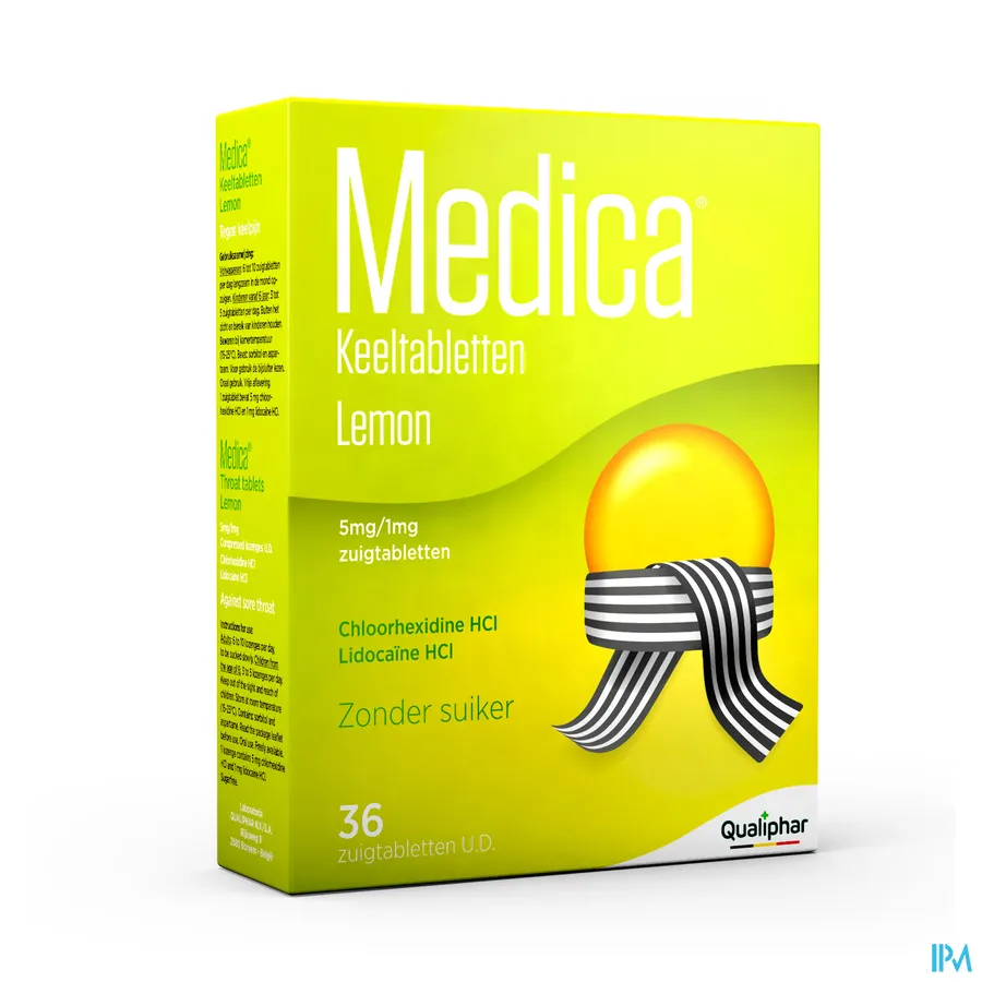 packshot van Medica Keeltabletten Lemon zonder Suiker 36 Zuigtabletten