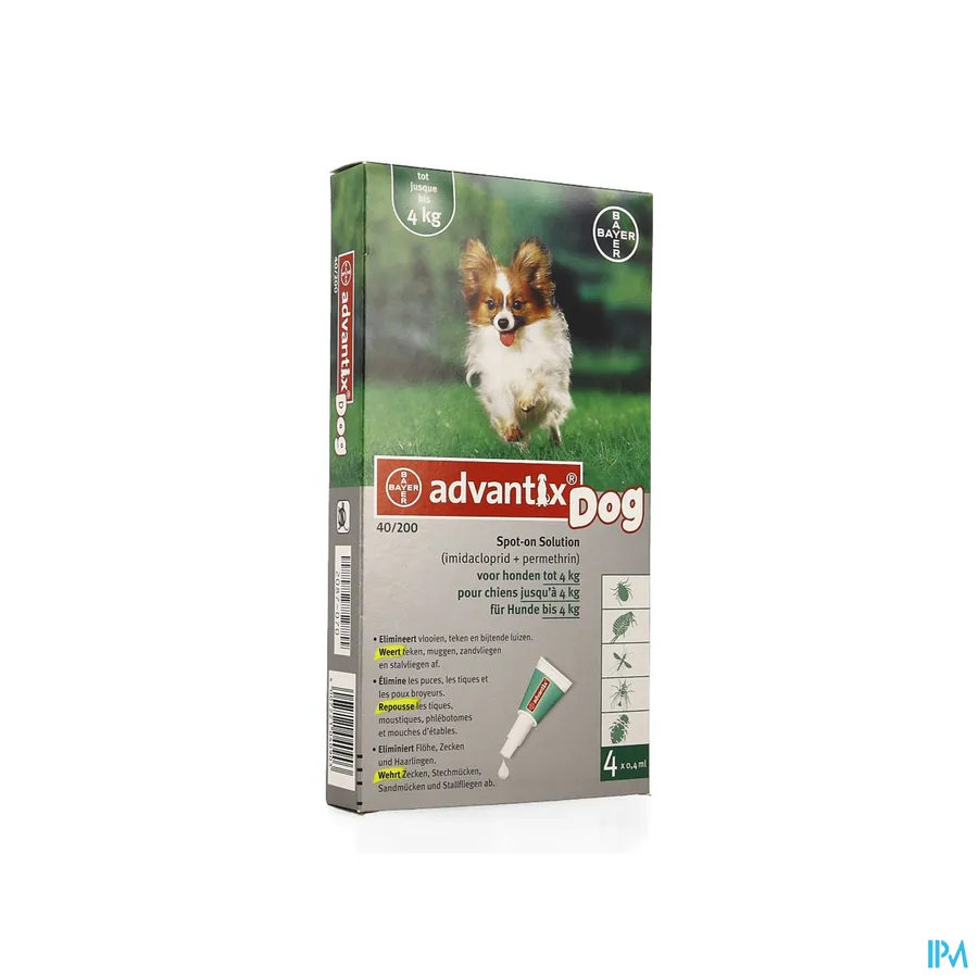 packshot van Advantix 40/200 Hond < 4 kg 4 x 0,4 ml