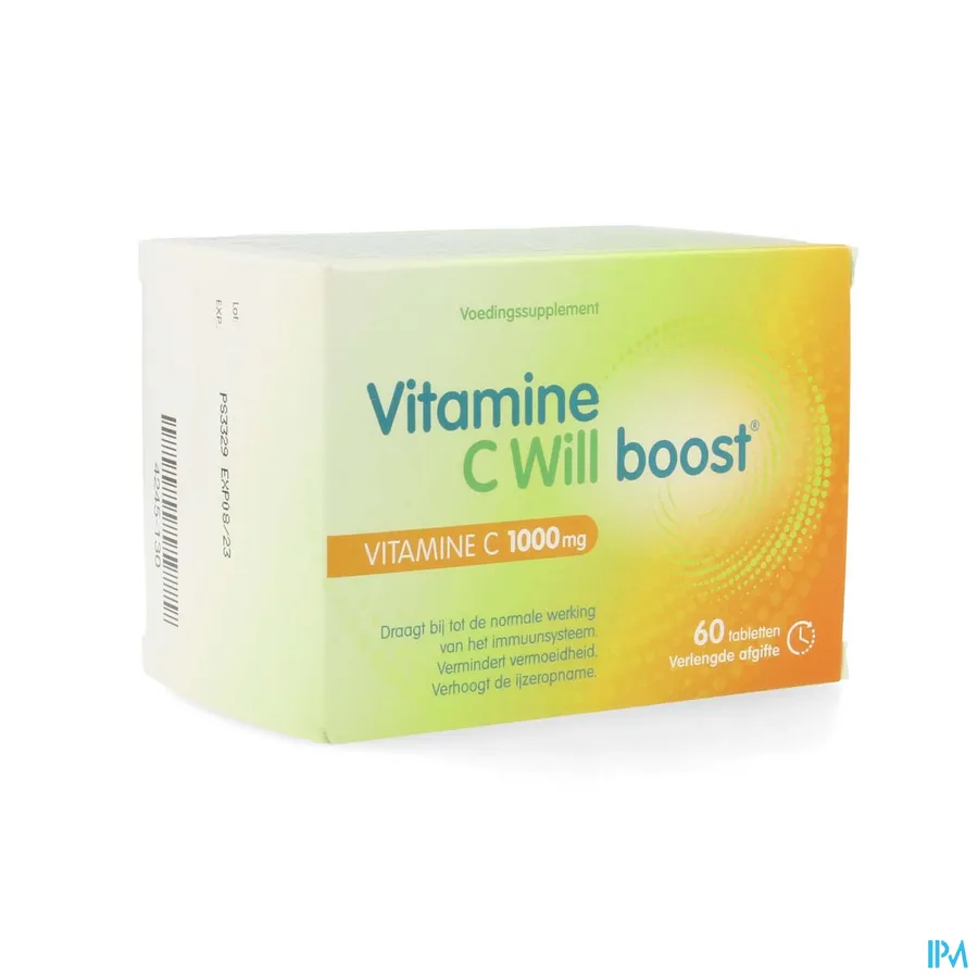 packshot van Vitamine C Will Boost -Vitamine C 1000 mg- 60 Tabletten met Verlengde Afgifte