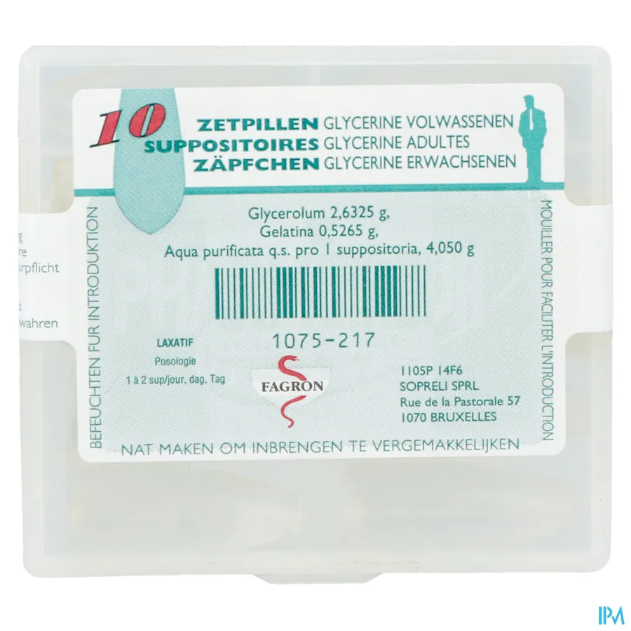 packshot van Glycerine Suppo Volw. 10 zetpillen