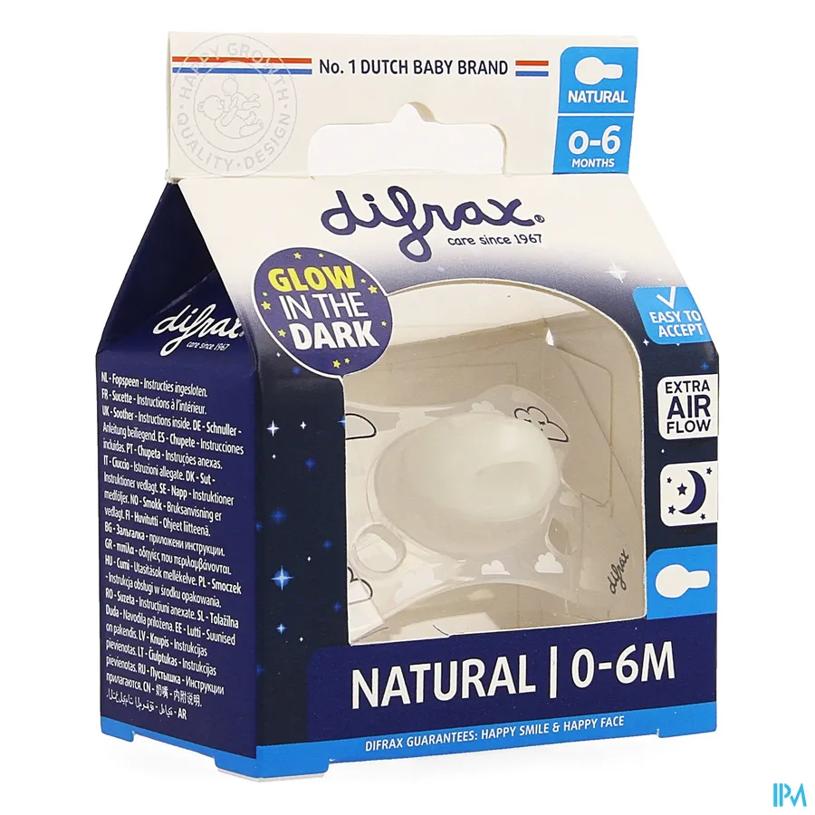 packshot van Difrax Fopspeen Natural 0-6m Nacht