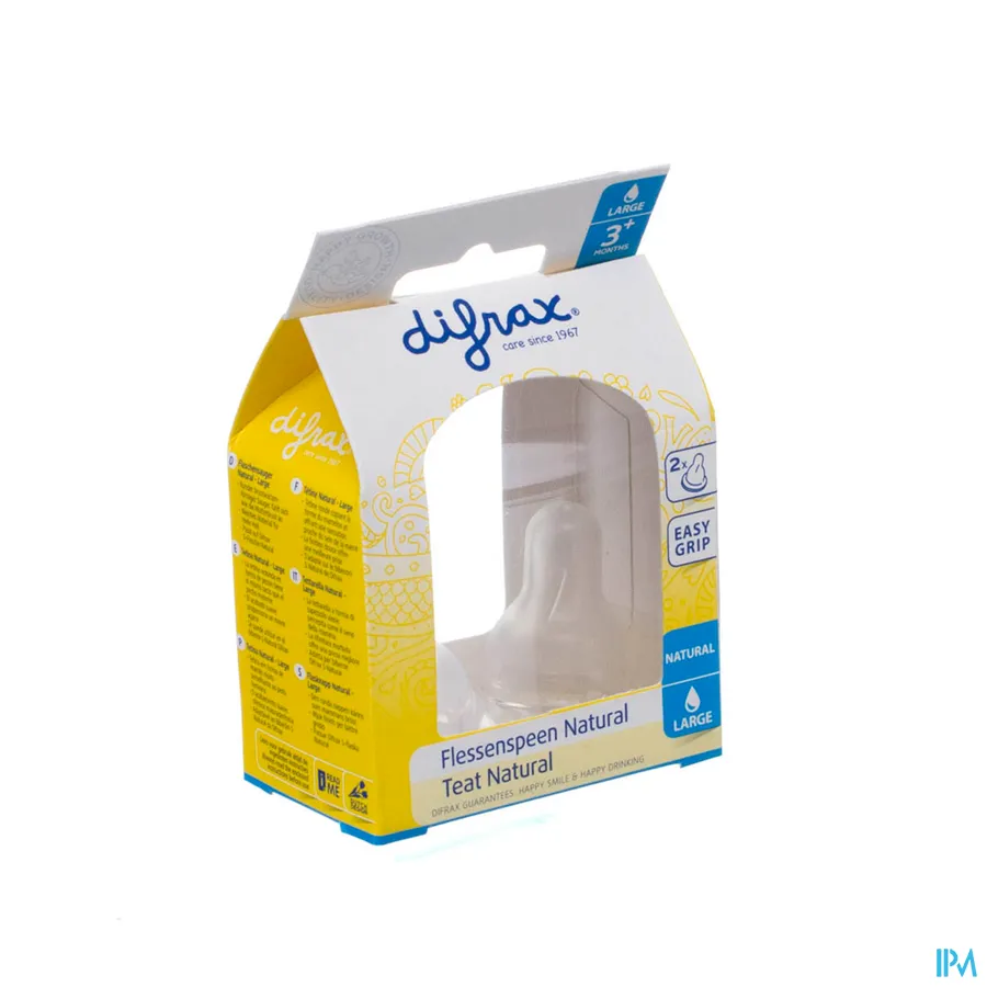 packshot van Difrax Flessenspeen Natural Large 2 stuks