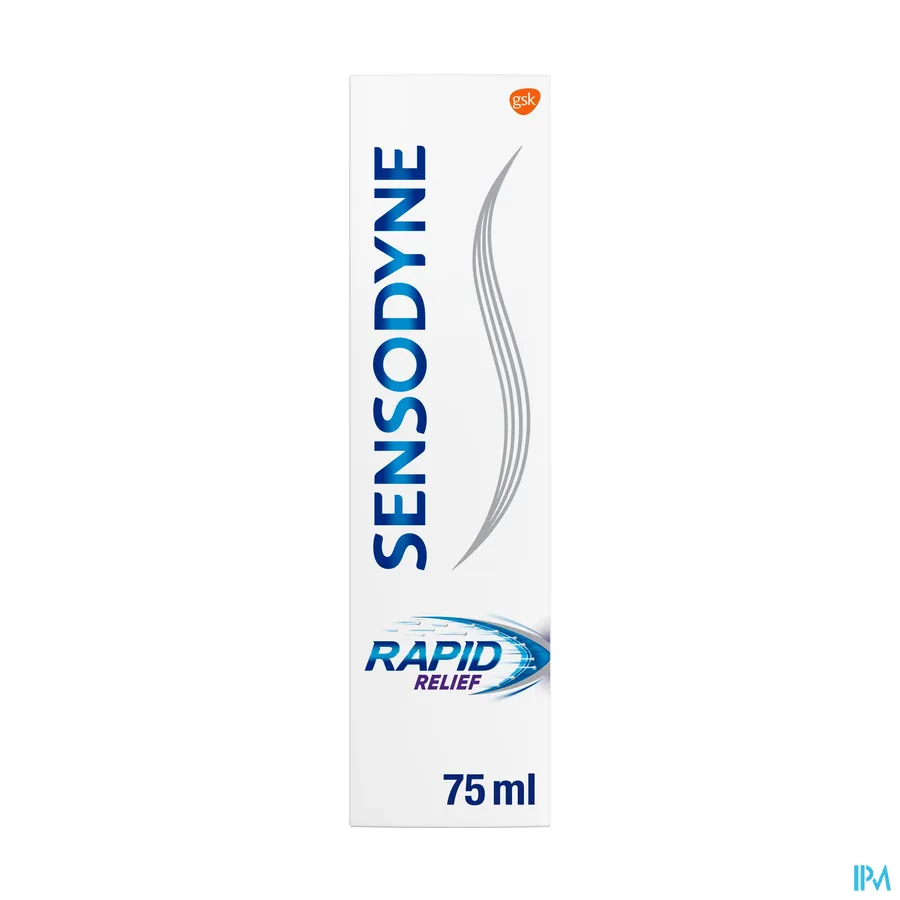 packshot van Sensodyne Tandpasta Rapid Relief voor Snelle Verlichting en Langdurige Bescherming van Gevoelige Tanden 75 ml