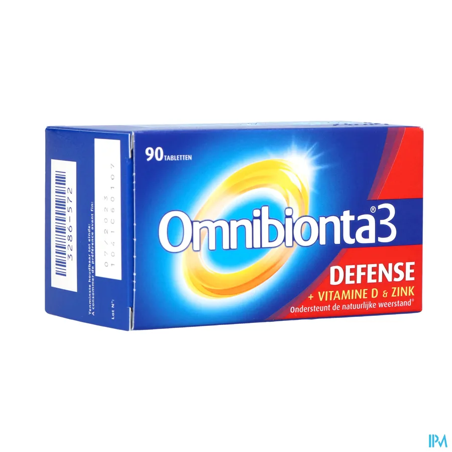 packshot van Omnibionta 3 Defense met Vitamine D en Zink voor Ondersteuning van de Natuurlijke Weerstand 90 Tabletten