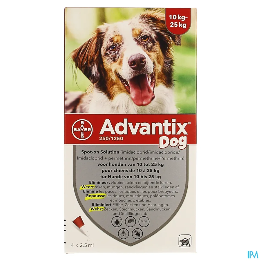 packshot van Advantix 250/1250 Hond 10-25 kg 4 x 2,5 ml