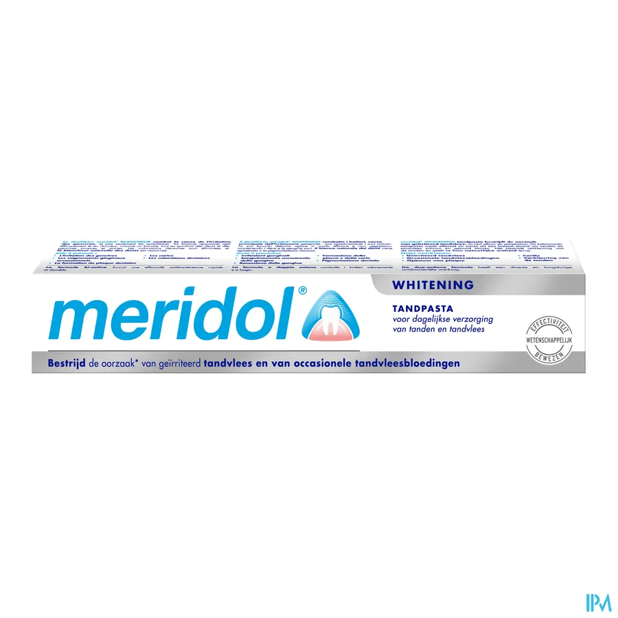 packshot van Meridol Tandpasta Whitening voor Bestrijding van de Oorzaak van Geïrriteerd Tandvlees 75 ml