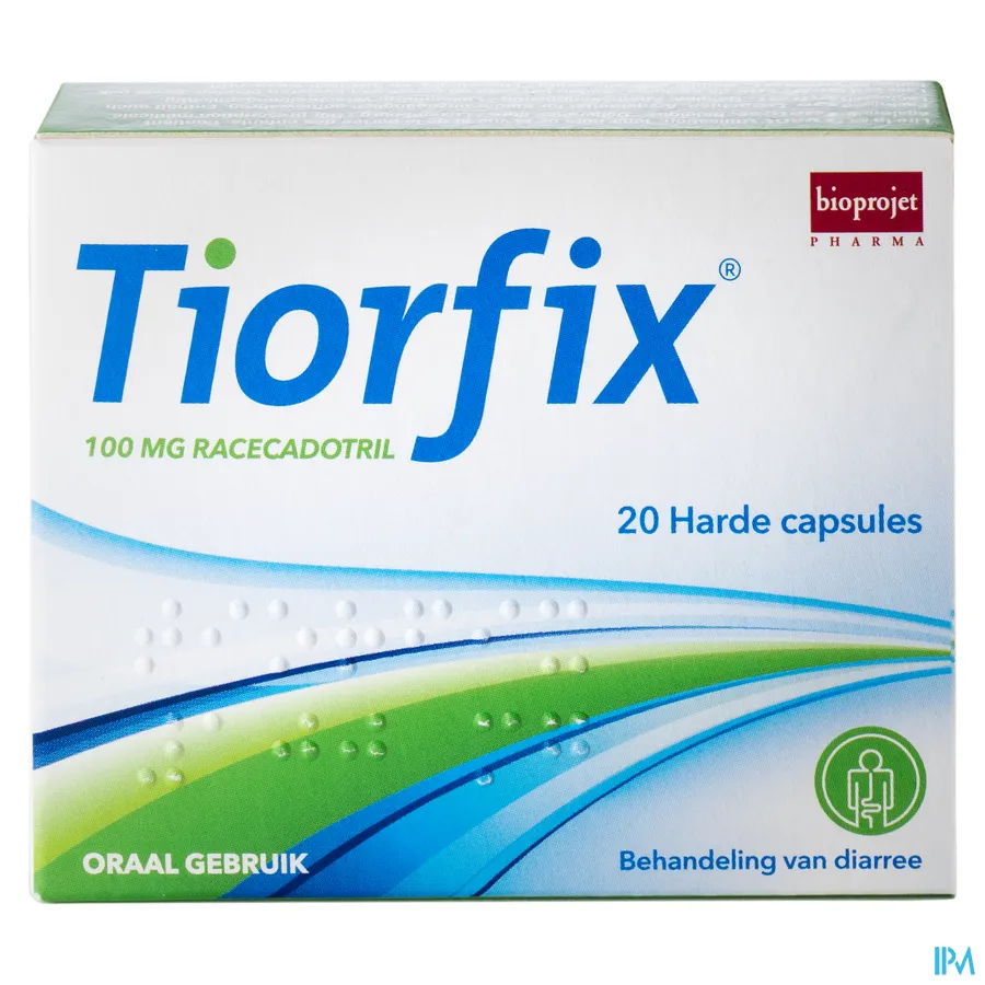 packshot van Tiorfix voor Behandeling van Diarree bij Volwassenen 20 Capsules