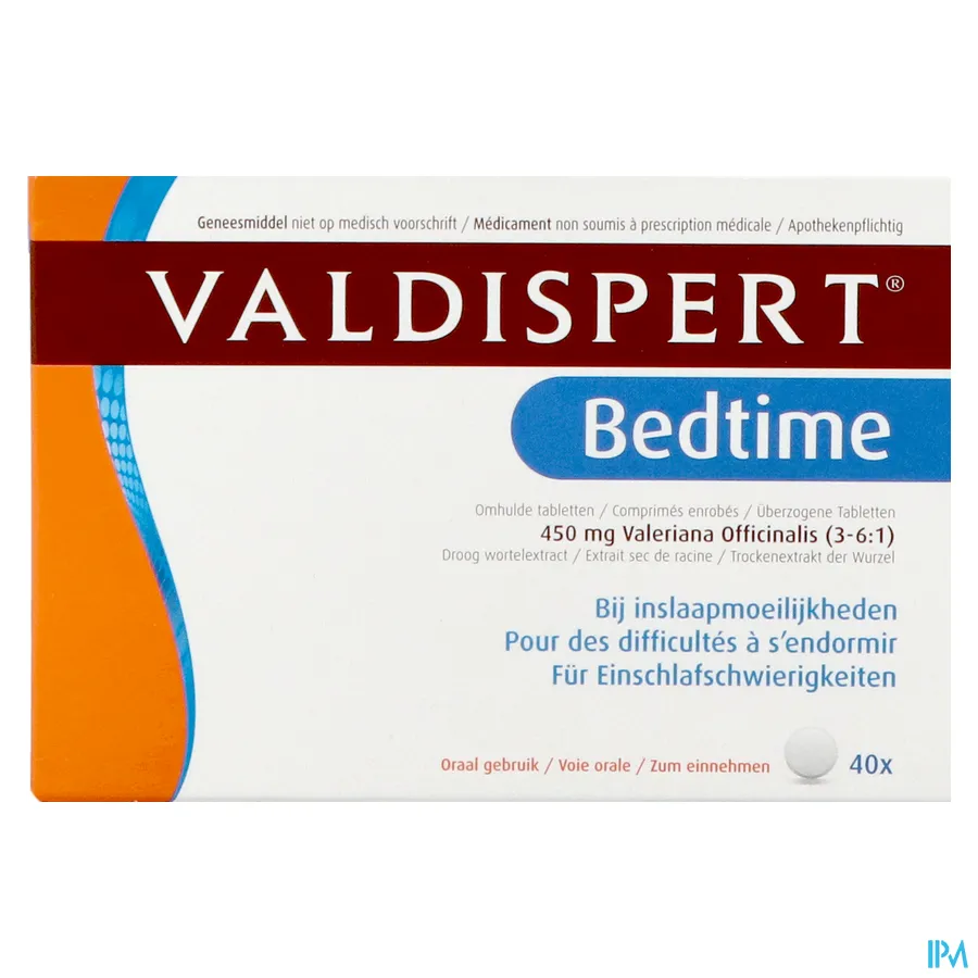 packshot van Valdispert Bedtime bij Inslaapmoeilijkheden met 450 mg Valeriaan 40 Tabletten